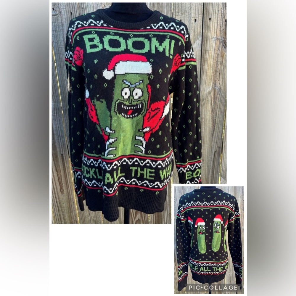 Rick & Morty Boom! Pickle All The Way Adult Swim Ugly Christmas Sweater Size M